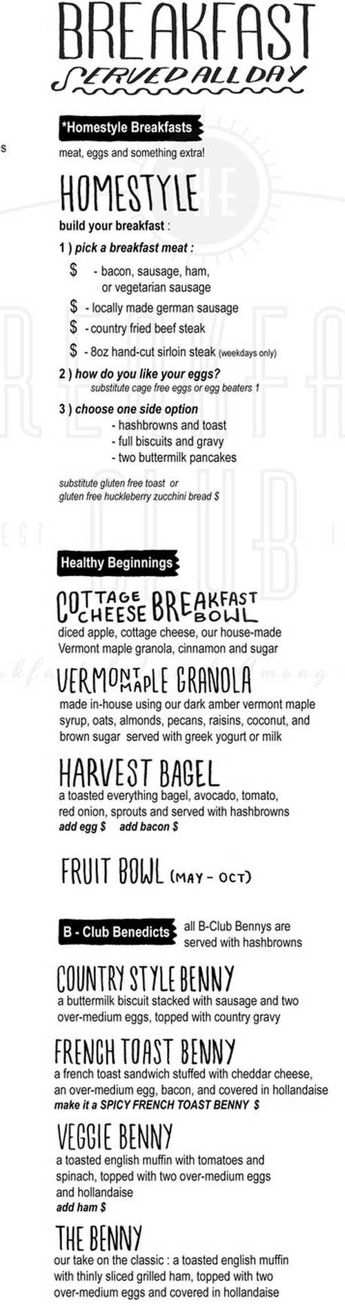 Breakfast Club menu page 1